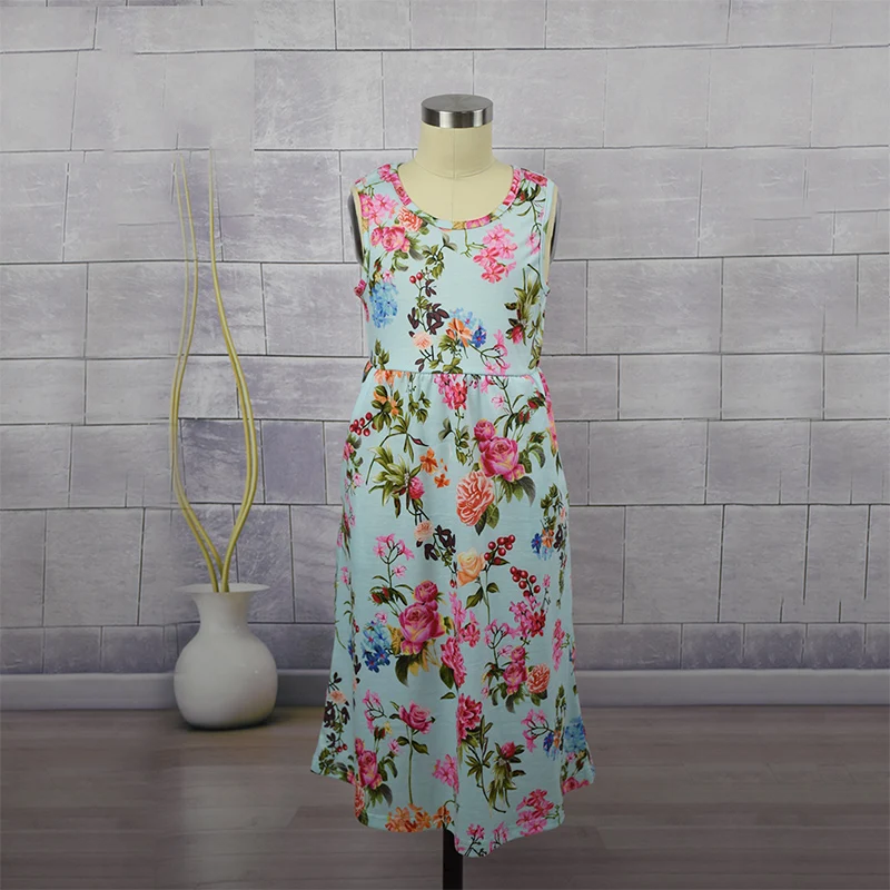 Мама и дочь платья Мать летнее без рукавов цветочный с О-образным вырезом