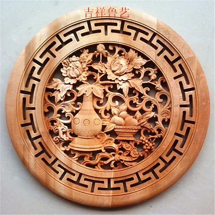 Colgante de talla en madera, colgante redondo, decoraci&oacute;n china antigua para el hogar, colgante de pared tallado de 58 cm de di&aacute;metro-3