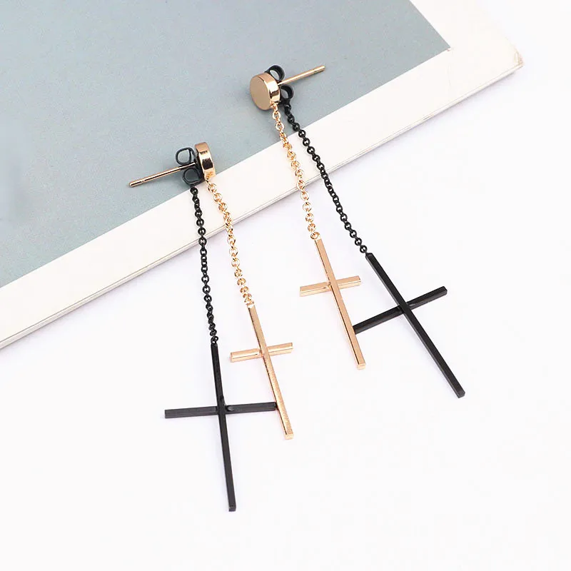 Классические длинные серьги с двойным крестом для женщин Bijoux золотого цвета, модные ювелирные изделия,, подарок - Окраска металла: gold color