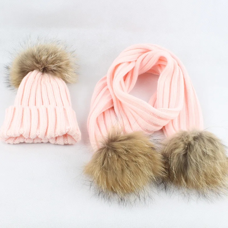Фонарики и фонарь 15 см помпон из меха енота LF4080|scarf and hat set|hat setscarf |