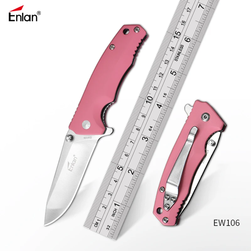 

ENLAN EW106 Small Folding Knife 8Cr13mov Steel ,Pink Handle,58Hrc Survival Hunt Camping Tool Girl gift Knife Tactical Knives