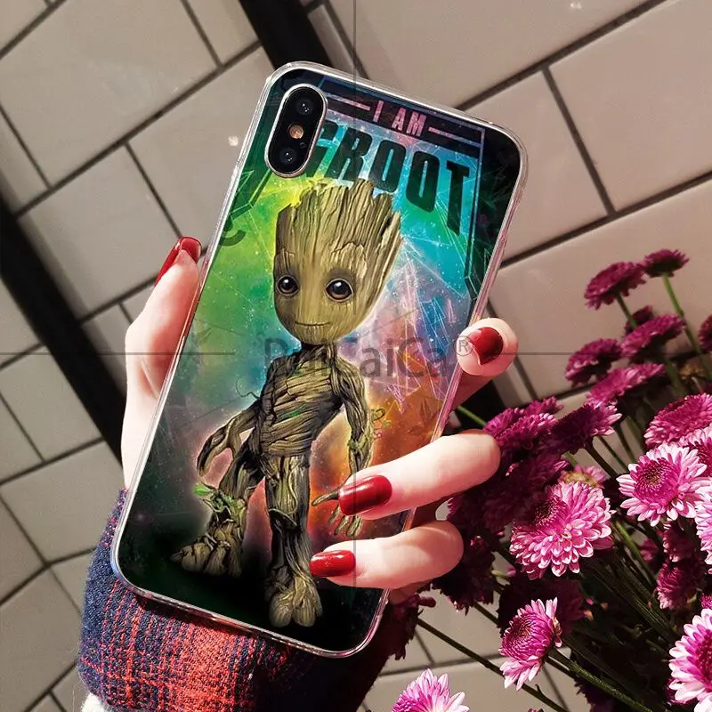 Ruicaica I AM Groot TPU Мягкий силиконовый прозрачный чехол для телефона iPhone 5 5Sx 6 7 7plus 8 8Plus X