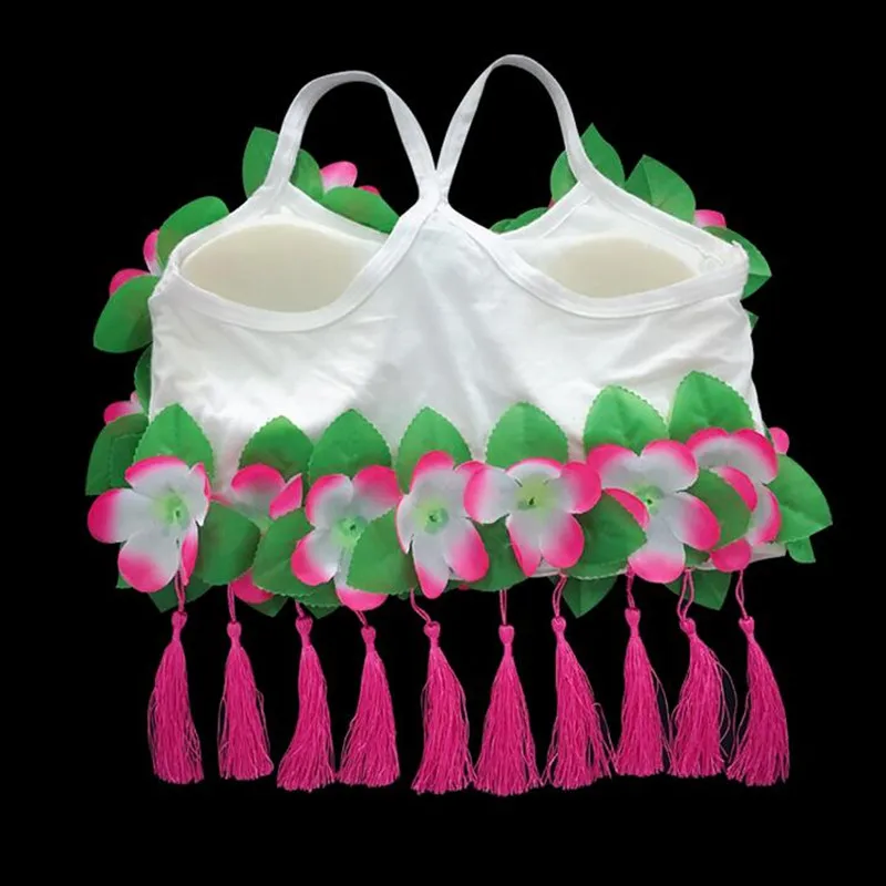 

New Women Lady Hawaii Flower Bra With Tassel Pendant Hula Dance Performance Summer Beach Tropical Party Favor