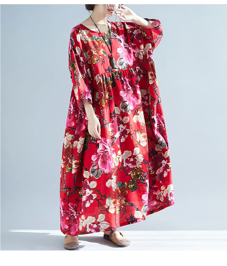 Платья для женщин размера плюс, Boho, 4XL, 5XL, 6XL, 7XL, большое летнее платье, женское платье с цветочным принтом, хлопковое, льняное, макси платье