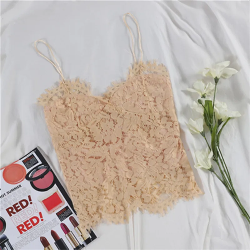 Женский кружевной топ без рукавов Облегающая майка с v образным вырезом и