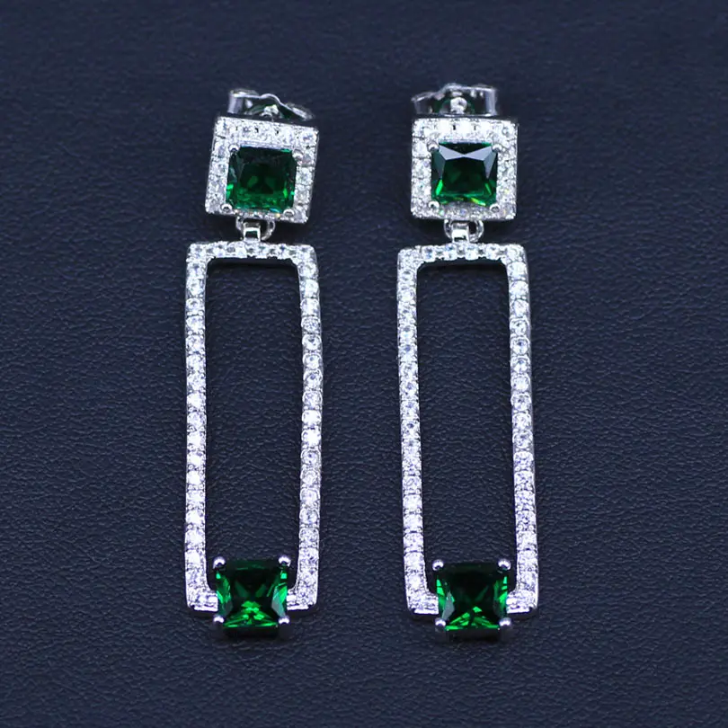 Русский популярный стиль квадратный зеленый фианит серебряный цвет Ювелирные