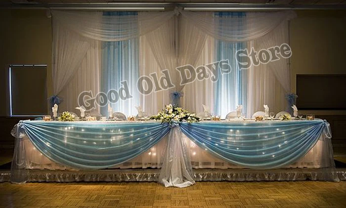 

3M x 4M Sky Blue Back Curtain with White Swags Wedding Backdrop Stage Decoration