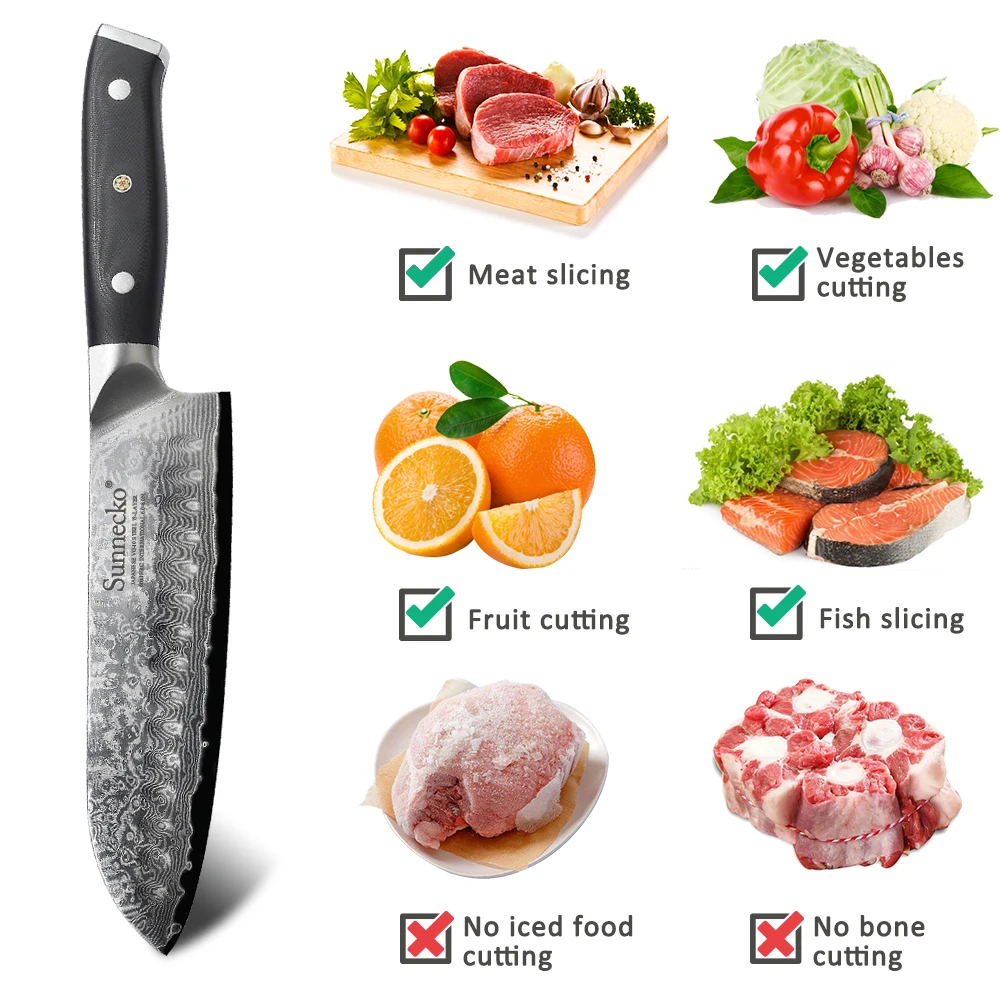 SUNNECKO профессиональный 7 дюймовый дамасский нож Santoku японский VG10 лезвие из стали
