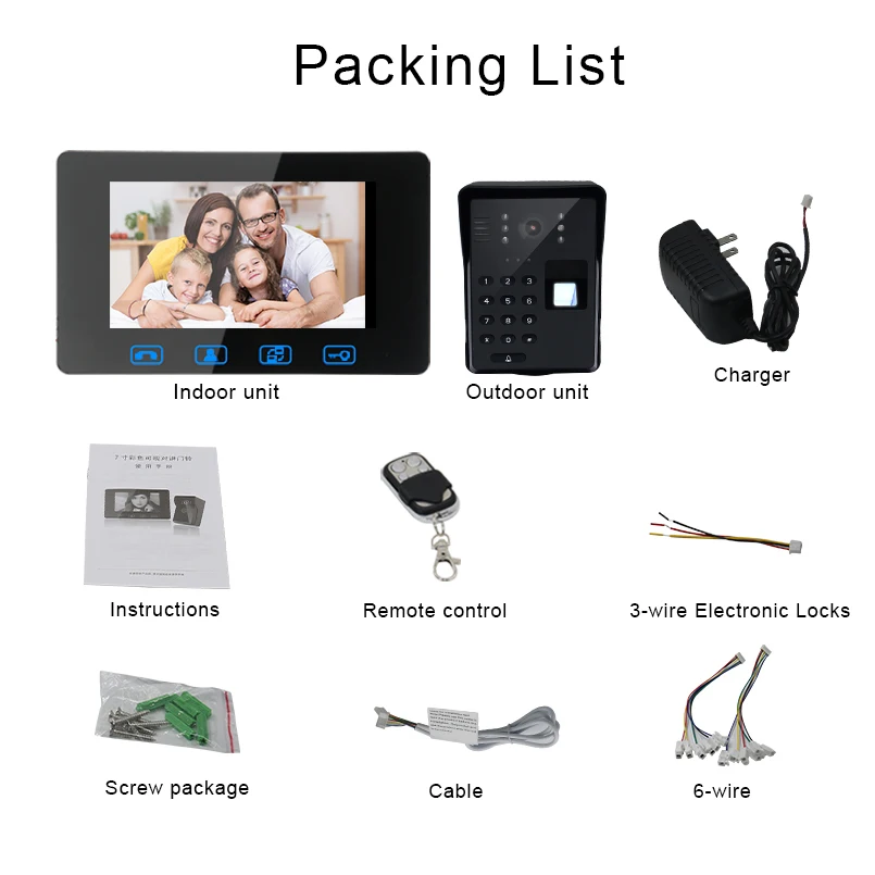 Видеодомофон Saful ЖК-экран 7 дюймов проводной идентификация отпечатков пальцев