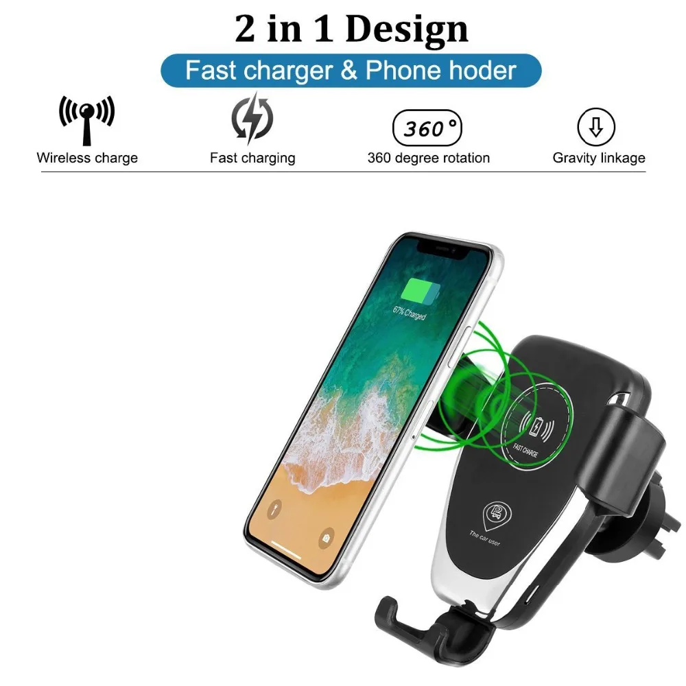 Автомобильное крепление Qi Беспроводной Зарядное устройство для IPhone X 8/8 плюс samsung