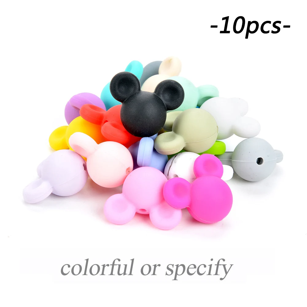 multicolor LOFCA 10 шт./лот Микки силиконовые бусины Детские Прорезыватели игрушка мягкая Жевательная прорезыватель BPA бесплатно DIY Шарм ожерелье пищевой ювелирное изделие - Цвет: multicolor