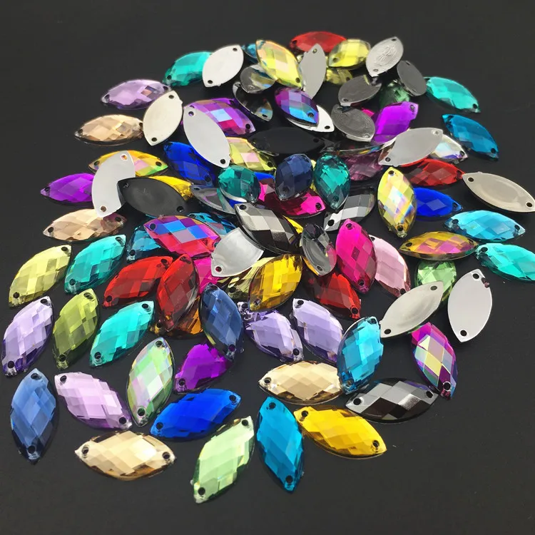 7x15mm Horse Eye Acrylic Sew On Rhinestones Flatback Colorful Marquise Sewing Loose Stones For Women Dress | Украшения и