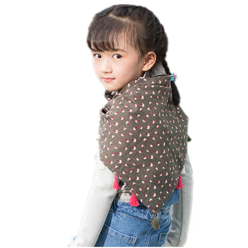 Двухцветный Детский шарф с кисточками и цветочным принтом треугольное полотенце