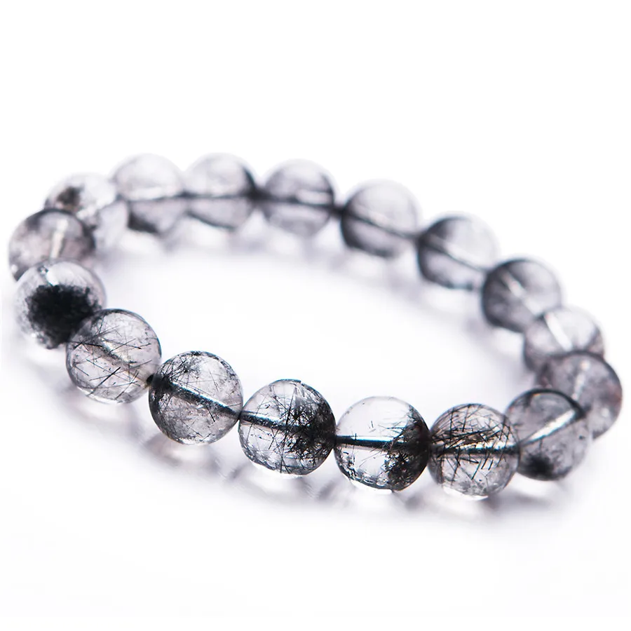 

2018 Fashion Newly Natural Black Rutilated Quartz Round Crystal Bead Bracelet Trendy Men Women Crystal Round Beads Bracelet