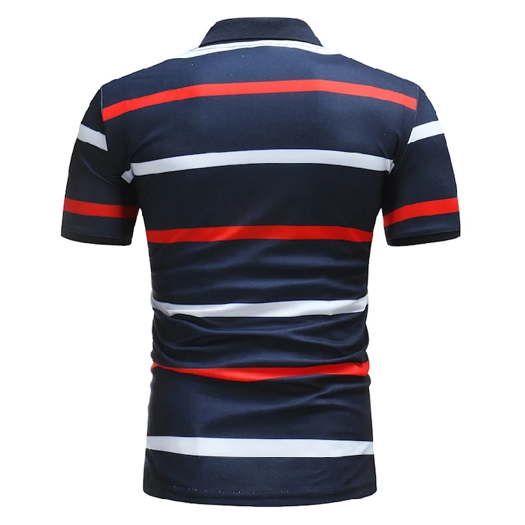 Mens Polo Shirt Male Short Sleeve Casual Slim Striped Polos shirts Summer Beach Cotton Holiday Printed Tees Tops White Blue | Мужская