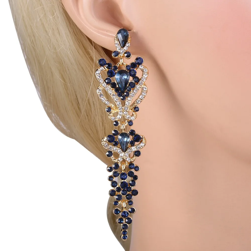 Tuliper Heart Earrings Bridal Blue Austrian Crystal Rhinestone Wedding Dangle Women Jewelry Pendientes Earring | Украшения и