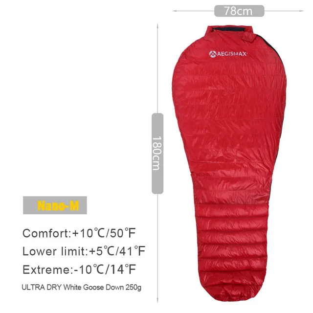 New Nano M Red Aegismax новое обновление свежий нано, водоотталкивающая приятный мягкий белый гусиный пух Мумия Сверхлегкий Сращивание альпинистский походный спальный мешок - Цвет: New Nano M Red