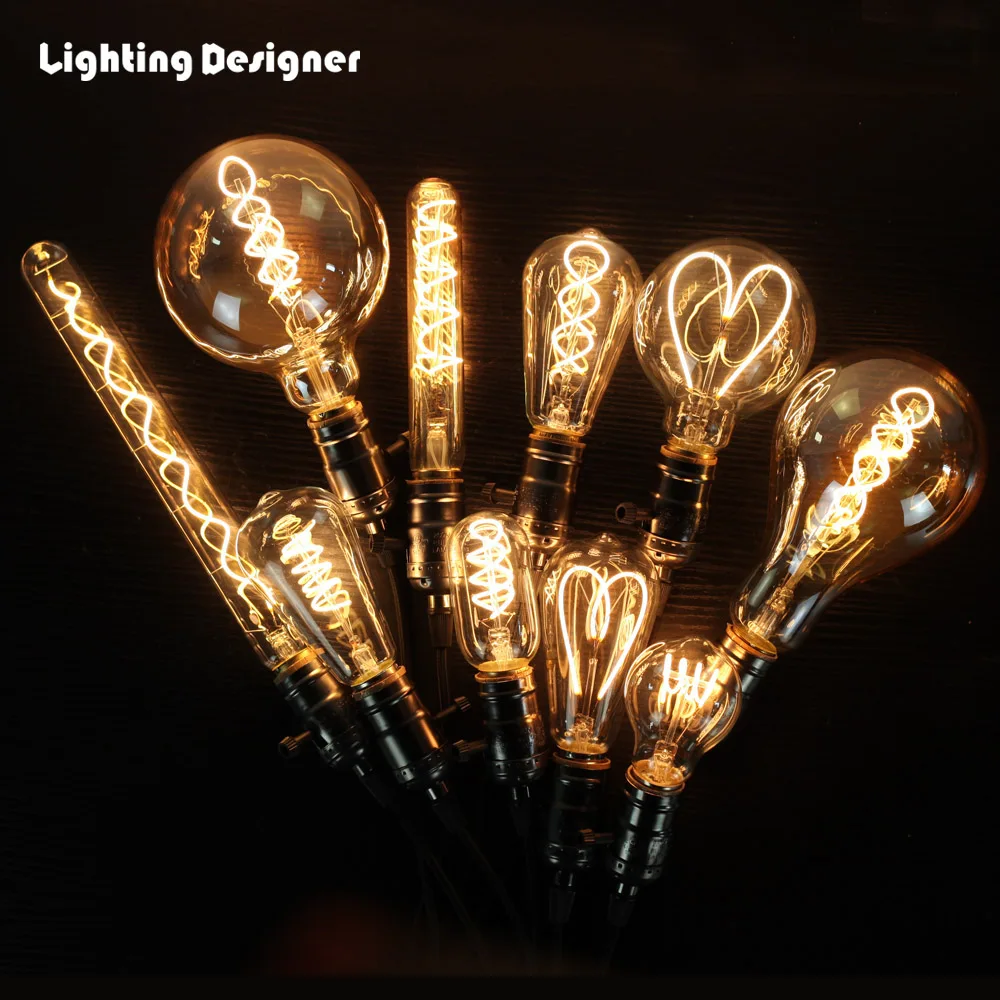 Диммируемая изогнутая Светодиодная лампа Эдисона накаливания винтажная мягкая