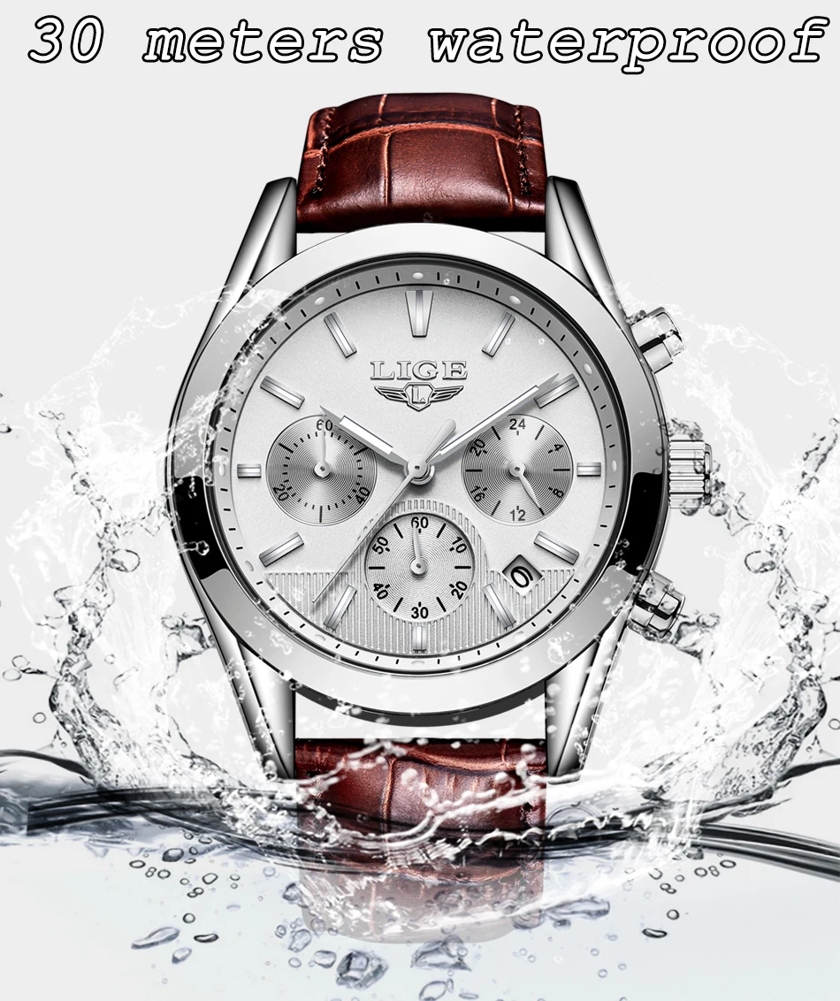 Relojes Hombre LIGE мужские часы Лидирующий бренд Роскошные коричневые кожаные деловые кварцевые часы мужские военные спортивные водонепроницаемые часы