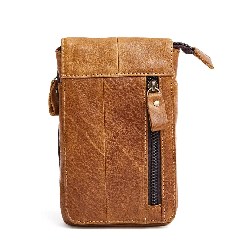 Yellow Brown Натуральная кожа мужские сумки винтажные Crazy Horse Кожаные Мужские поясные сумки поперечный ремень Мобильная Сумка повседневная портативная маленькая сумка - Цвет: Yellow Brown