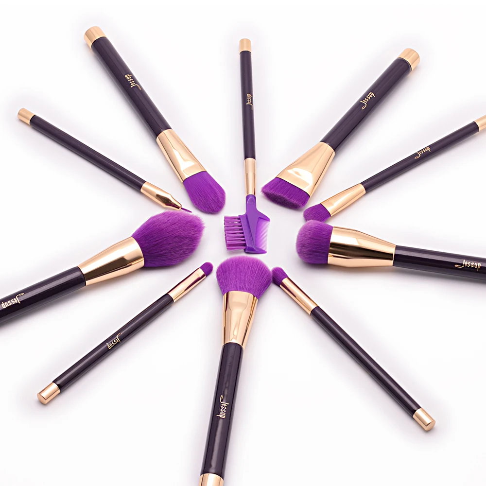 Jessup кисти фиолетовые/темно фиолетовые 10 шт. для макияжа Наборы синтетических волос с деревянной ручкой