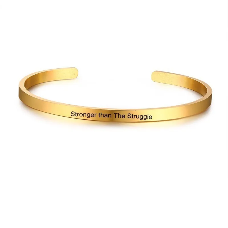 Stronger than-1 Вдохновляющий Браслет-манжета, браслет для женщин, розовое золото, серебро, с гравировкой, мантра, браслеты для жены, жениха, персонализированные подарки - Окраска металла: Stronger than-1