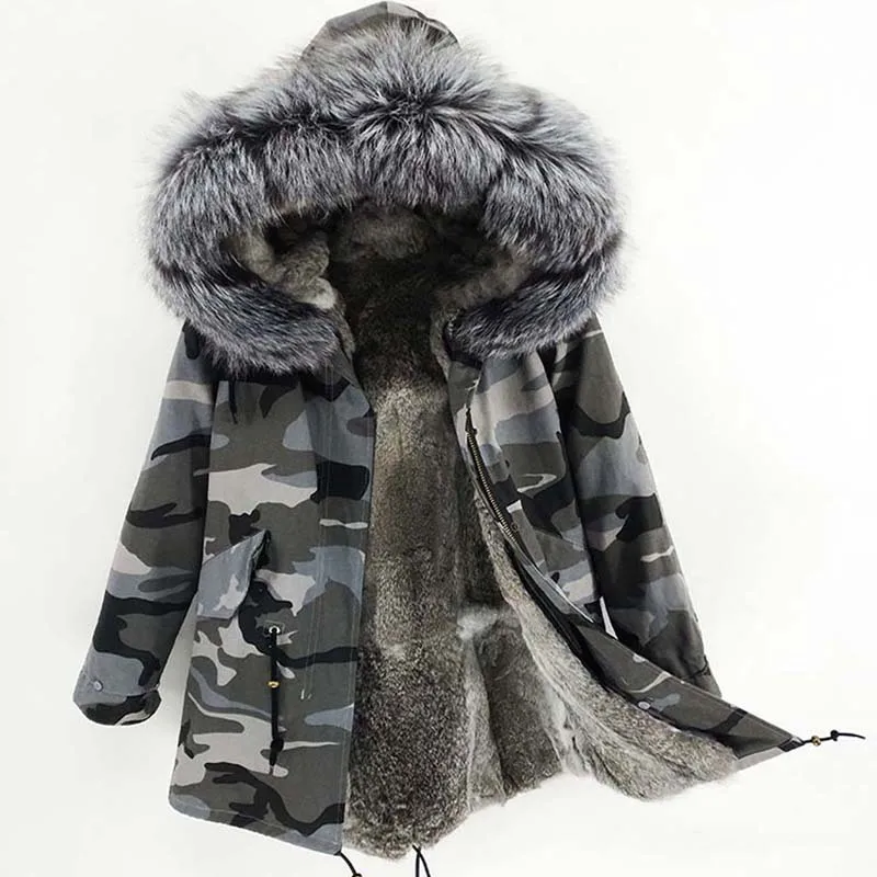 2019 Зима Новая Верхняя Одежда Длинная Зимняя Парка куртка для женщин Натуральный Мех Енота Настоящий мех