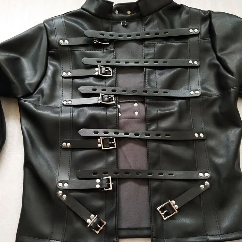 Кожа Сексуальная Связывание Straitjacket секс ограничения платье одежда ФЕТИШ боди Ремни Одежда SM ролевая игра, рабы одежда