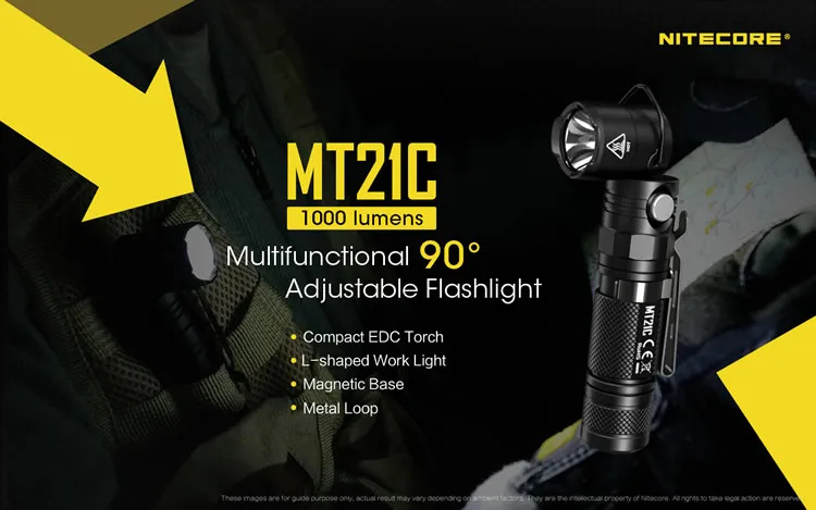 1 шт. Лучшая цена NITECORE MT21C Многофункциональный 90 градусов Регулируемый фонарик 1000LM портативный литой фонарик без теста
