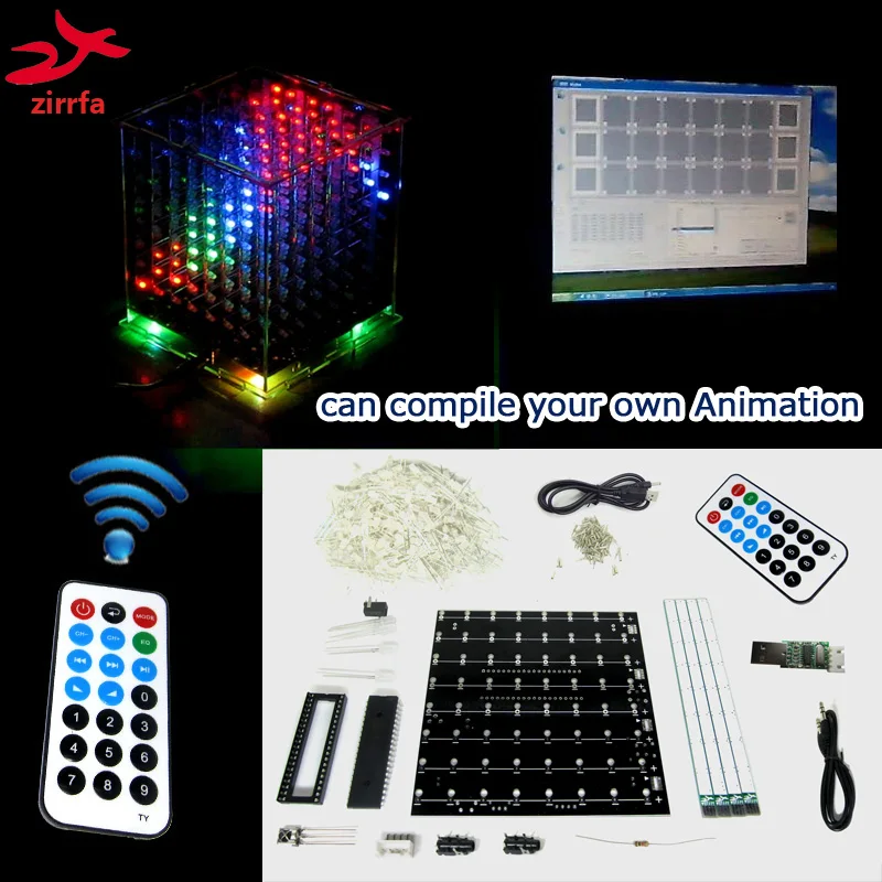 3D8 Многоцветный 8x8x8 светодиодный Электронный светильник cubeeds diy kit с