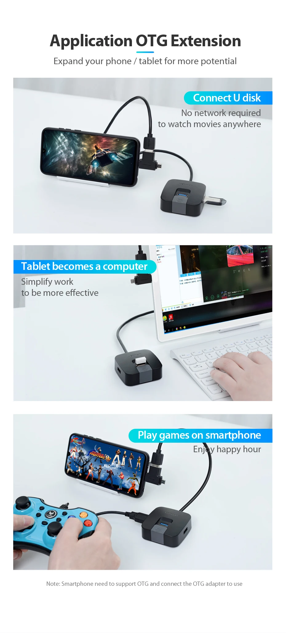 Vention Мульти USB 3,0 концентратор 4 порта USB 3,0+ 3 USB 2,0 Разветвитель переключатель для Macbook Pro с микро USB порт питания для huawei P20