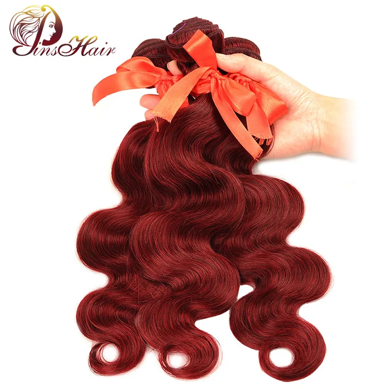# 99J Pinshair красные бордовые крашеные бразильские волосы, пучки волнистых волос, пучки человеческих волос, 3 шт., не Реми, наращивание волос 10-26 дюймов - Цвет волос: # 99J