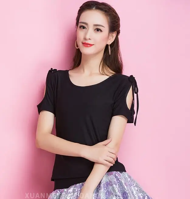 

Latin Dance Shirts For Ladies Black Short Sleeves Tops Women Classical Ballroom Tradition Jacket Wears YD0420