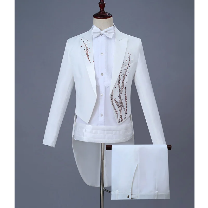white red Мужские белые костюмы из 2 предметов, свадебные смокинги для жениха, мужские вечерние костюмы для музыкальных выступлений с брюками, одежда для певицы 4XL - Цвет: white red
