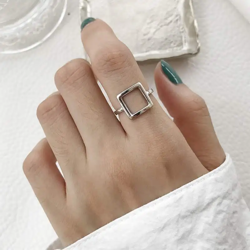 Женские Кольца Bijoux, новинка 925, квадратные серебряные кольца для женщин, подарки, винтажные кольца большого размера, регулируемые, роскошные ювелирные изделия из стерлингового серебра