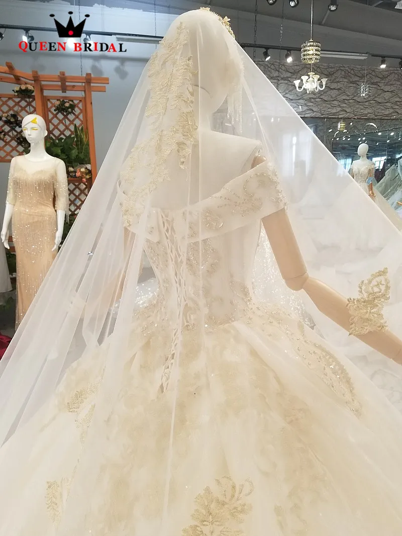 На заказ 2019 халат de mariée бальное платье Тюль Кружево бисером свадебное vestido noiva QUEEN
