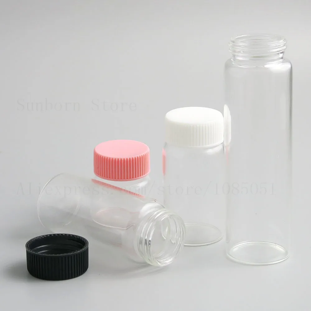 Small 20ml Clear Screw Neck Glass Bottles Vials Plastic Cap 20 50 70 100 ml Large Transparent Containers Tubes 30pcs