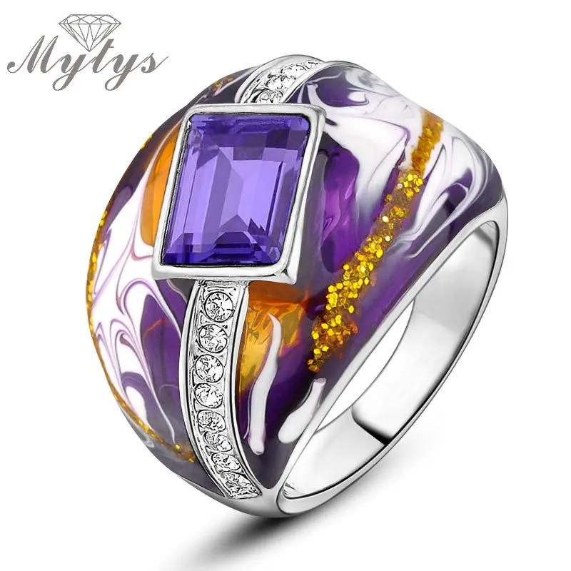 Женское кольцо с эмалью Mytys 4 цвета зеленое черное красное R194 R199 R944 R949|enamel ring|fashion