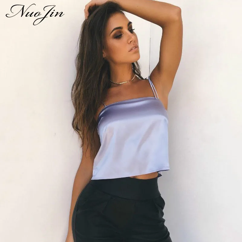 NuoJin/укороченный топ со шнуровкой Женский Атласный с открытыми плечами Camis черная