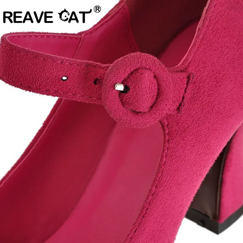 Женские туфли лодочки на высоком каблуке REAVE CAT Модные Повседневные из флока с