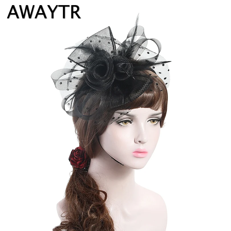 Женская Вуалетка для волос AWAYTR винтажная шляпка с вуалью и перьями