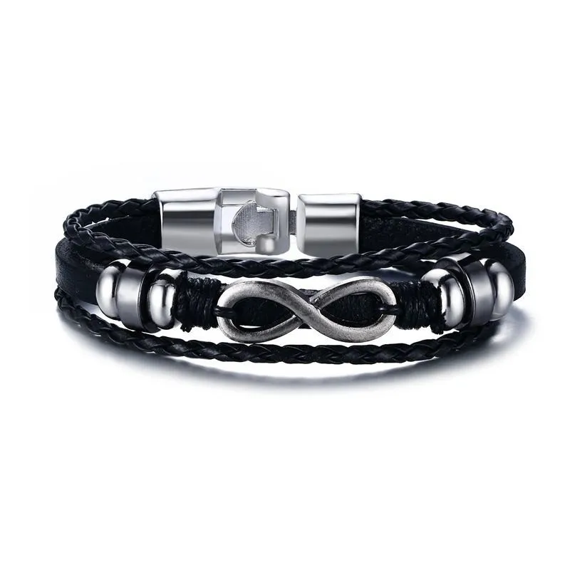 BL-277B Infinity Men Bracelet Genuine Leather Black Hand Chain Friendship Brazelt Women Fashion Pulseira Masculina Dropshipping - Окраска металла: BL-277B