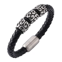 vintage black braided leather bracelet men jewelry trendy stainless steel magnetic clasp mens leather wristband bracelet sp0126