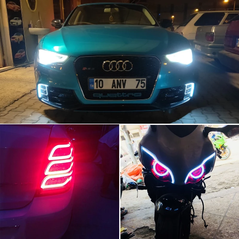 1х Автомобильный светодиодный светильник, Направляющая лента 12 В, авто DRL дневные ходовые огни, мотоциклетные стильные задние поворотные сигнальные лампы, супер яркий красный синий