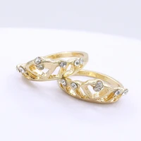royal style hollow crown shiny clear crystal golden rings for women fashion ring