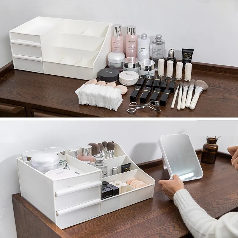 Вместительная настольная коробка органайзер ящик для хранения косметика