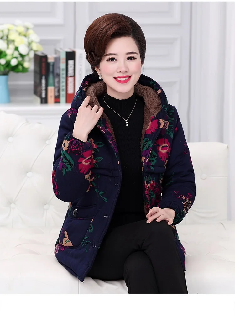 Large size Winter jacket Middle-aged women's clothing NEW Add wool Warm cotton-padded jacket Thickening Women winter coat K2902