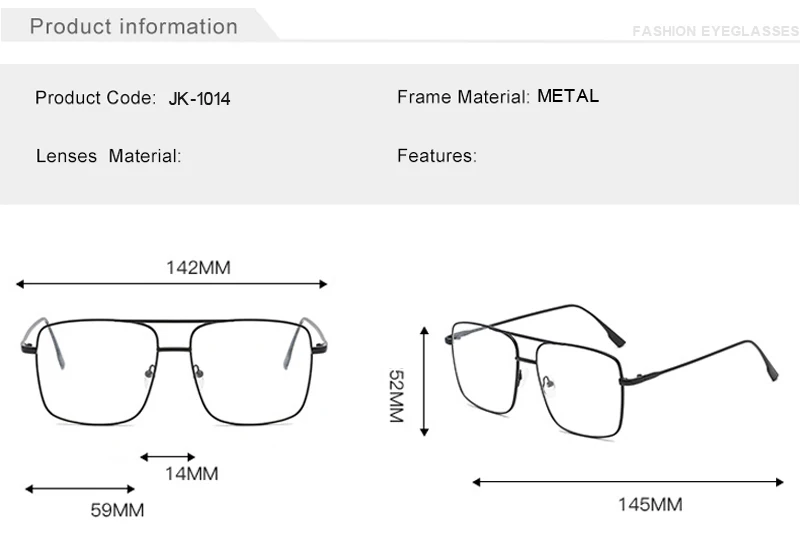 Optical Eye Glasses Frame Men Women Oversized Square Eyeglass Clear Lens Metal Frame Eyewear Accessories Prescription Glass