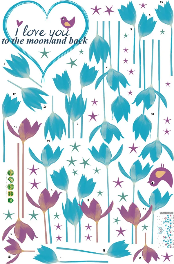 Синие цветы юбка линия большие настенные наклейки домашний Декор Гостиная