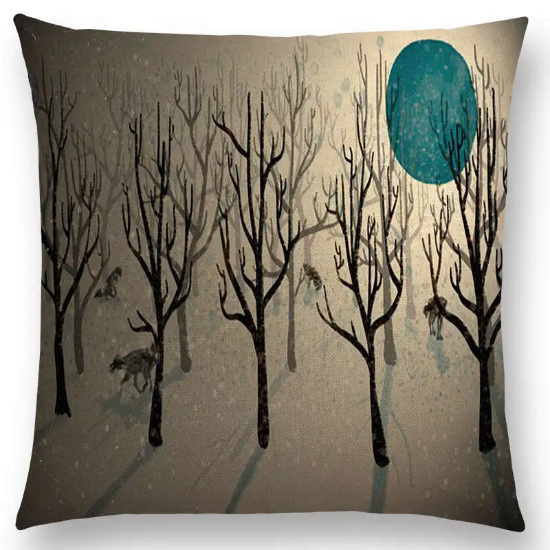 New Bear Wolf Wild Bonfire Forests Night Mountains Rivers Sun Moon Winter Exploration Camp Aurora Cushion Cover Pillow Case | Дом и сад